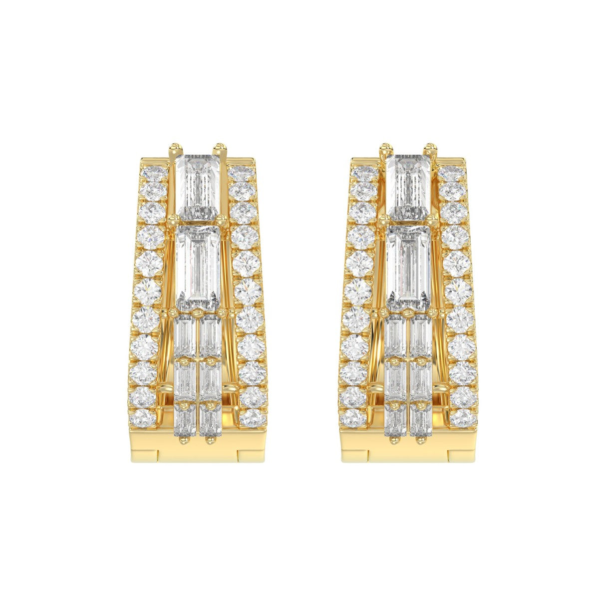 Classic 10K Yellow Gold  Round & Baguette Lab Grown Diamond ladies Hoop Earrings 3/4CT (Color F-G -Clarity VS1/VS2)