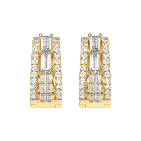 Classic 10K Yellow Gold  Round & Baguette Lab Grown Diamond ladies Hoop Earrings 3/4CT (Color F-G -Clarity VS1/VS2)