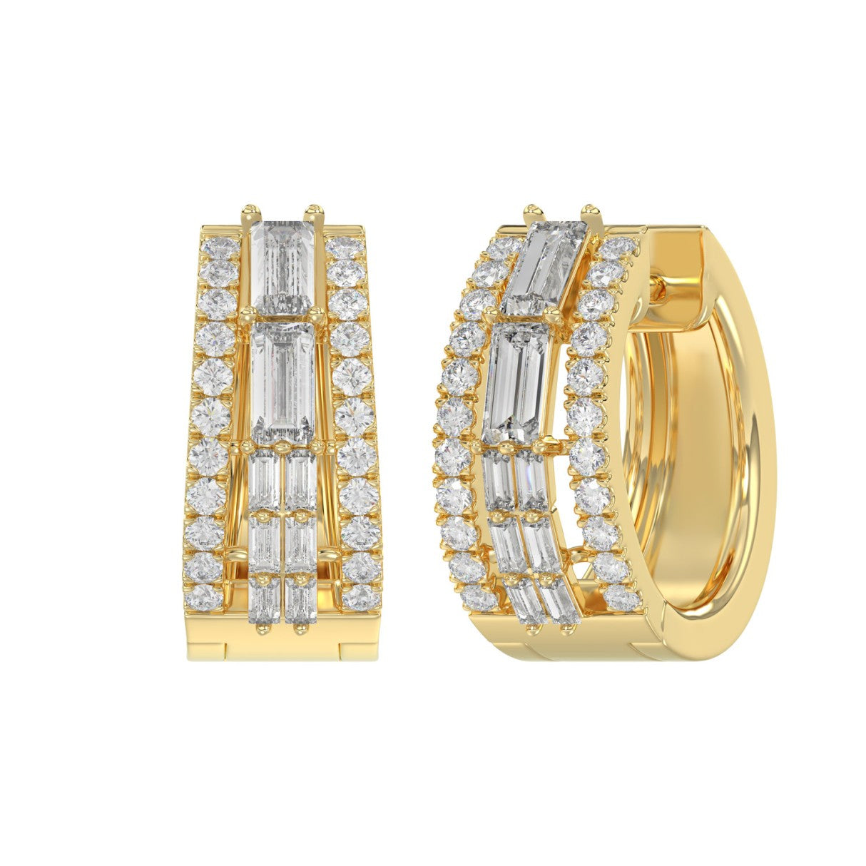 Classic 10K Yellow Gold  Round & Baguette Lab Grown Diamond ladies Hoop Earrings 3/4CT (Color F-G -Clarity VS1/VS2)