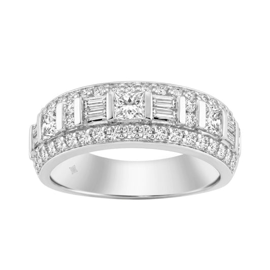14K WHITE GOLD 1 1/4CT ROUND/BAGUETTE/PRINCESS DIAMOND LADIES BAND
