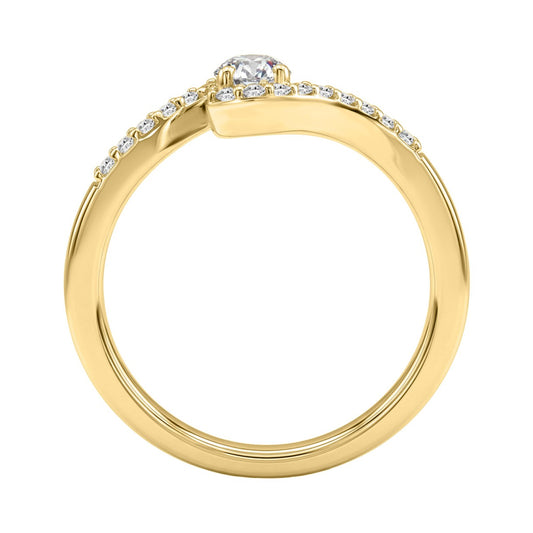 10K Yellow Gold 3/8Ct Pear & Round Cut Diamond Engagement Ring 1/4Ct Pear Center Stone Ladies Fashion Bridal Ring (Color F-G -Clarity Vs1/Vs2)