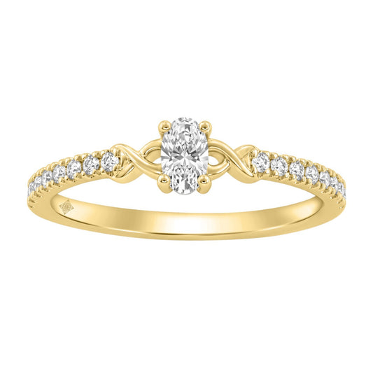 Elegant 10K Yellow Gold Oval Diamond Engagement Ring For Women 3/8 Ct Round & Oval Diamonds 1/4Ct Oval Center Stone (Color F-G -Clarity Vs1/Vs2)