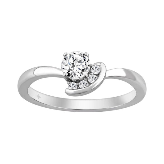 Elegant 10K White Gold Round Diamond Engagement Ring 3/8Ct Ladies Fashion Ring (Color F-G -Clarity Vs1/Vs2)