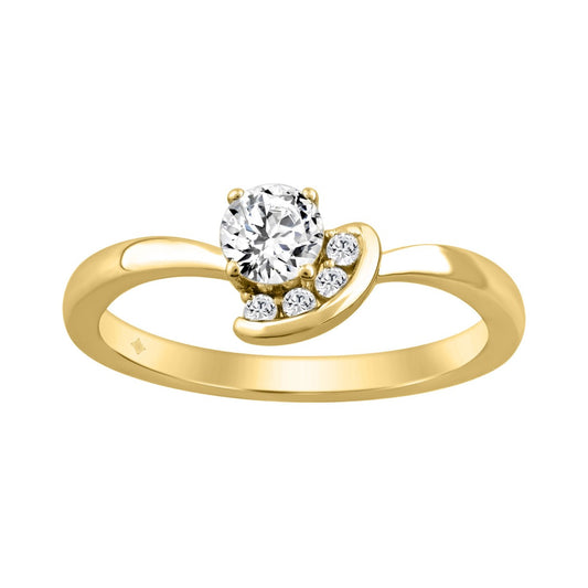Elegant 10K Yellow Gold Round Diamond Engagement Ring 3/8Ct Ladies Fashion Ring (Color F-G -Clarity Vs1/Vs2)