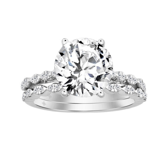 14K WHITE GOLD 3 1/3CT ROUND DIAMOND LADIES BRIDAL SET (CENTER STONE ROUND DIAMOND 3CT)