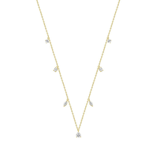 14K YELOW GOLD 1.00CT ROUND/PEAR/MARQUISE/OVAL DIAMOND LADIES NECKLACE