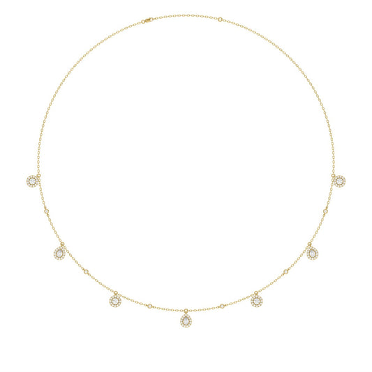 14K YELLOW GOLD 1.00CT ROUND/PEAR DIAMOND LADIES NECKLACE