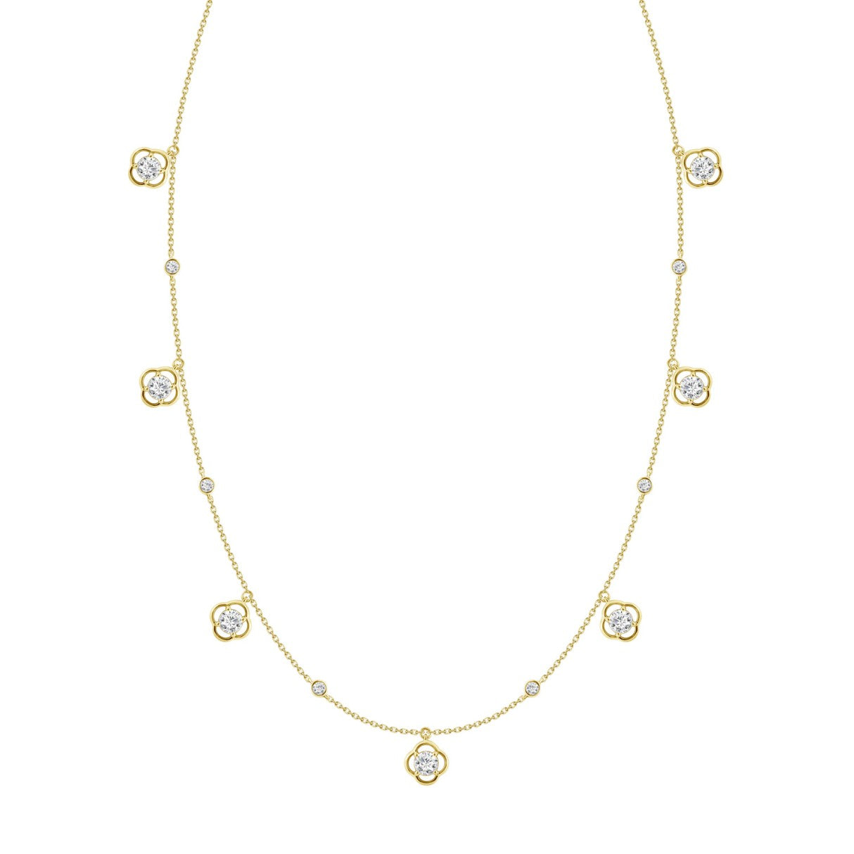 14K YELLOW GOLD 1 1/2CT ROUND DIAMOND LADIES NECKLACE