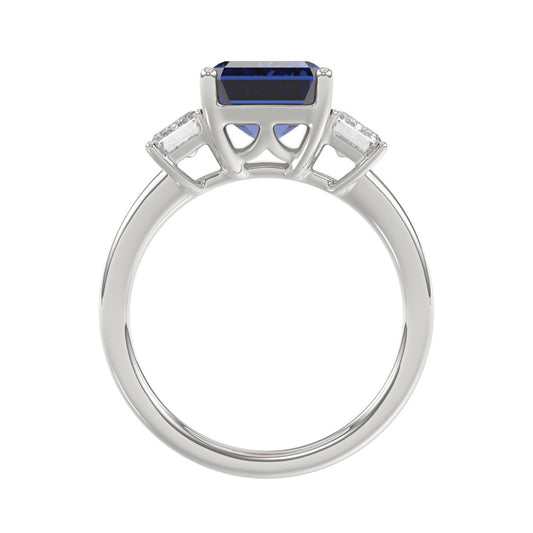14K WHITE GOLD 5 1/3CT EMERALD/BLUE SAPPHIRE EMERALD CUT DIAMOND LADIES RING (CENTER STONE BLUE SAPPHIRE EMERALD DIAMOND 4 1/3CT)
