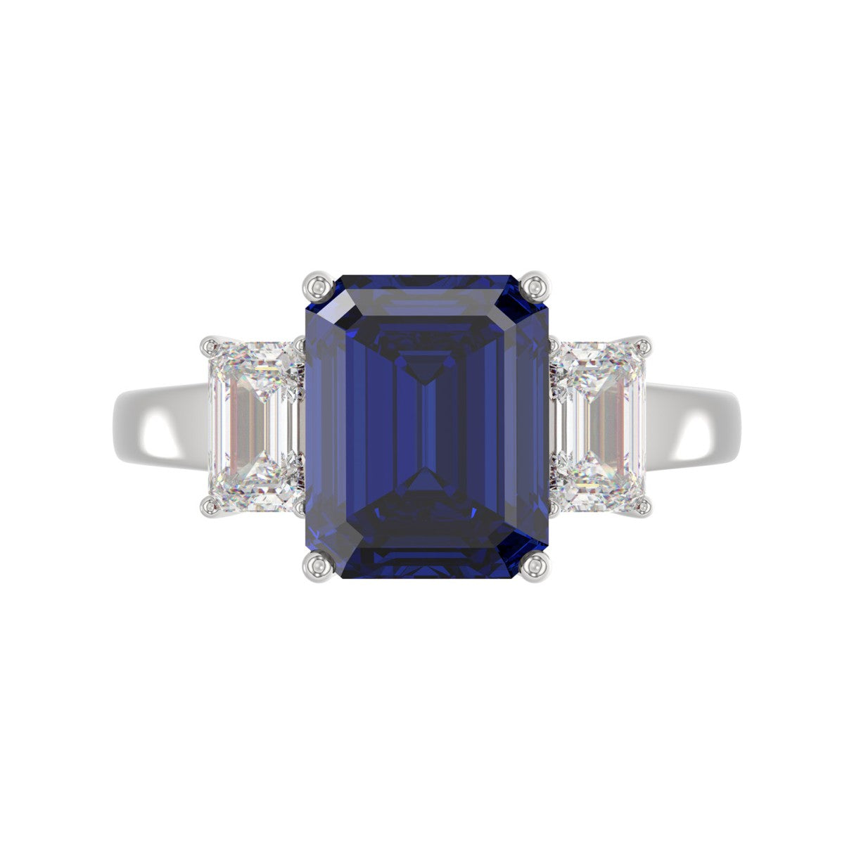 14K WHITE GOLD 5 1/3CT EMERALD/BLUE SAPPHIRE EMERALD CUT DIAMOND LADIES RING (CENTER STONE BLUE SAPPHIRE EMERALD DIAMOND 4 1/3CT)