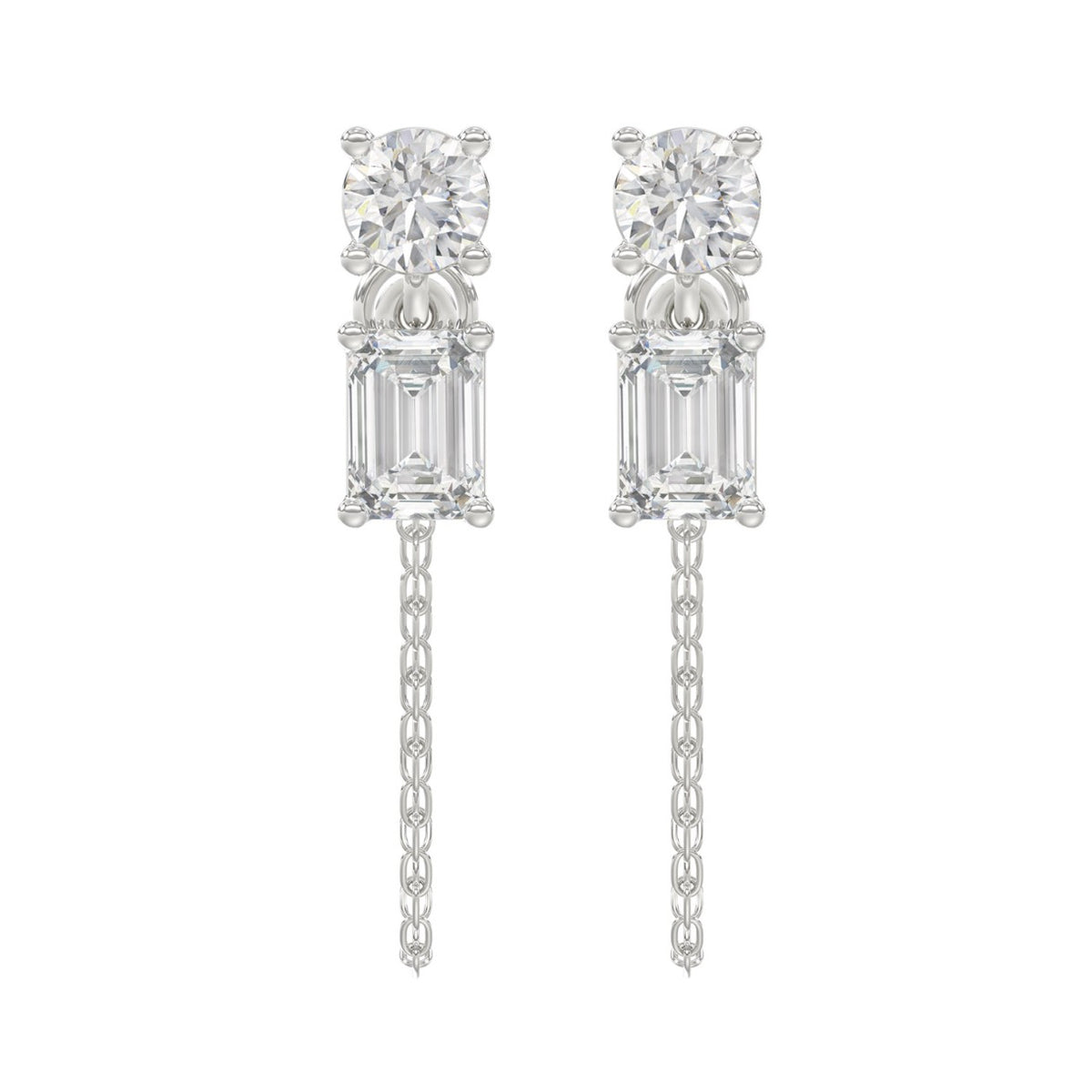 10K White Gold 3/4CT Emerald/Round cut Diamond Elegant Ladies Earring (Color F-G -Clarity VS1/VS2)