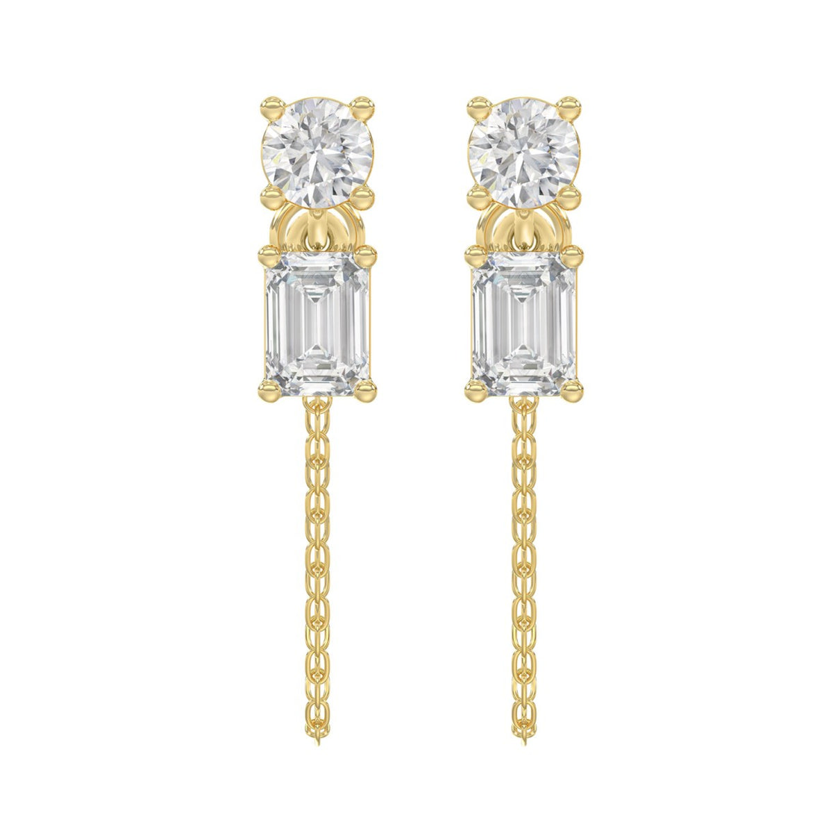 10K Yellow Gold 3/4CT Emerald/Round cut Diamond Elegant Ladies Earring (Color F-G -Clarity VS1/VS2)