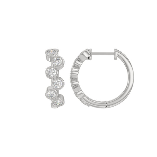 Elegant Ladies 10K White Gold 3/4Ct Round Lab Grown Diamond Fancy Hoop Earrings  (Color F-G -Clarity Vs1/Vs2)