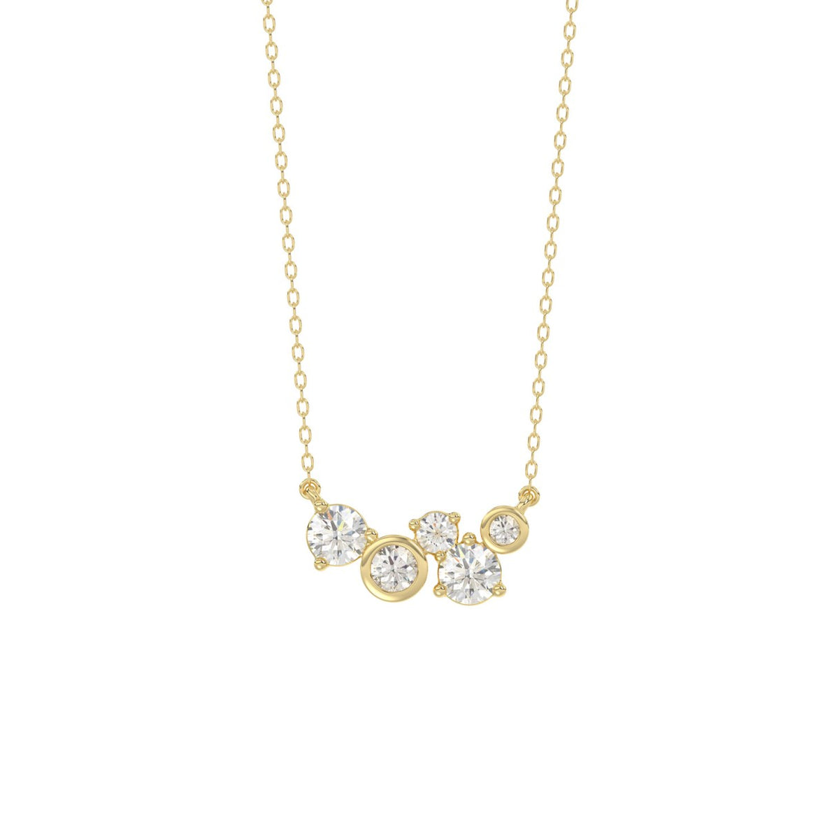Elegant Ladies 10K Yellow Gold 1/2CT Round Lab Grown five stone Diamond Fancy Bezel set Necklace  (Color F-G -Clarity VS1/VS2)