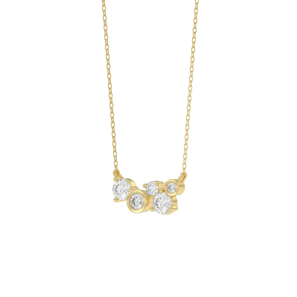 Elegant Ladies 10K Yellow Gold 1/2CT Round Lab Grown five stone Diamond Fancy Bezel set Necklace  (Color F-G -Clarity VS1/VS2)