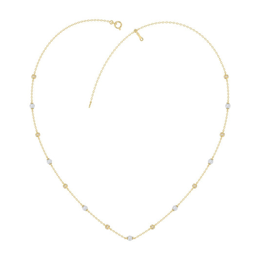 Luxury Round/Pearl Diamond Necklace 10K Yellow Gold 1/3CT Elegant Ladies Jewelry (Color F-G -Clarity VS1/VS2)