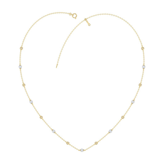 Luxury Round/Pearl Diamond Necklace 10K Yellow Gold 1/3CT Elegant Ladies Jewelry (Color F-G -Clarity VS1/VS2)