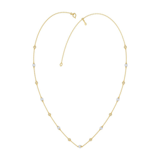 Luxury Round/Pearl Diamond Necklace 10K Yellow Gold 1/3CT Elegant Ladies Jewelry (Color F-G -Clarity VS1/VS2)
