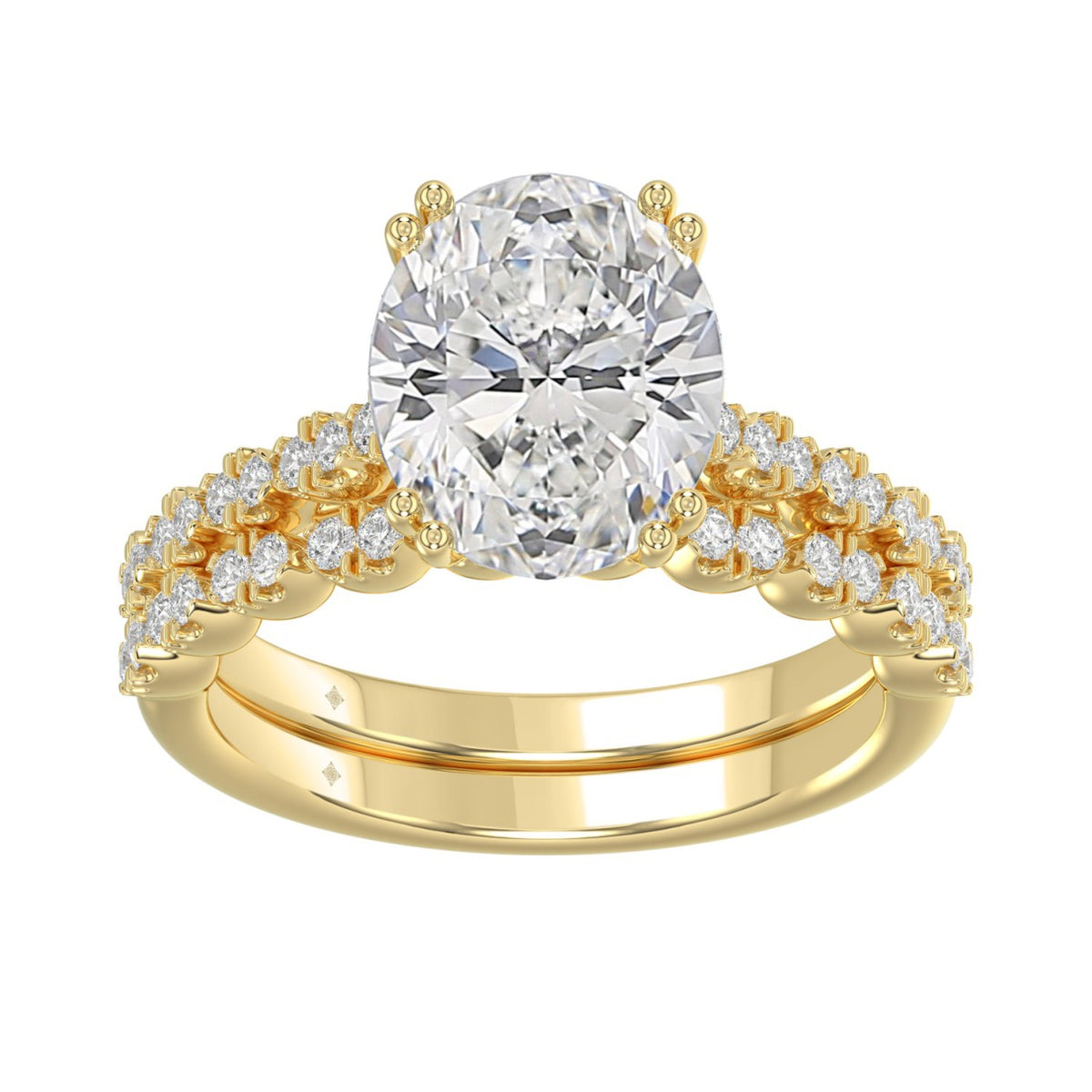 Ladies 14K Yellow Gold Ladies Elegance- Bridal Set  3 1/3CT Round & Oval Diamonds 3.00CT Oval Center stone (Color F-G  Clarity VS1/VS2)
