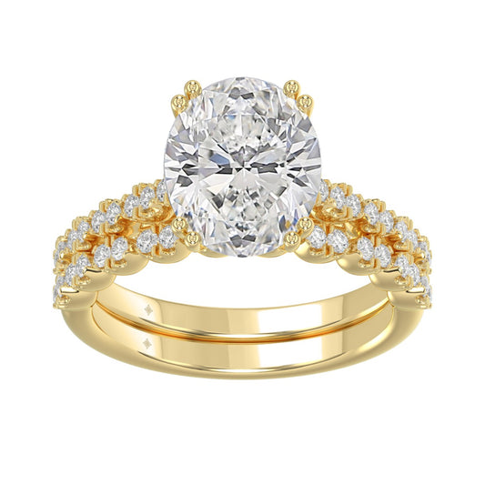 Ladies 14K Yellow Gold Ladies Elegance- Bridal Set  3 1/3CT Round & Oval Diamonds 3.00CT Oval Center stone (Color F-G  Clarity VS1/VS2)