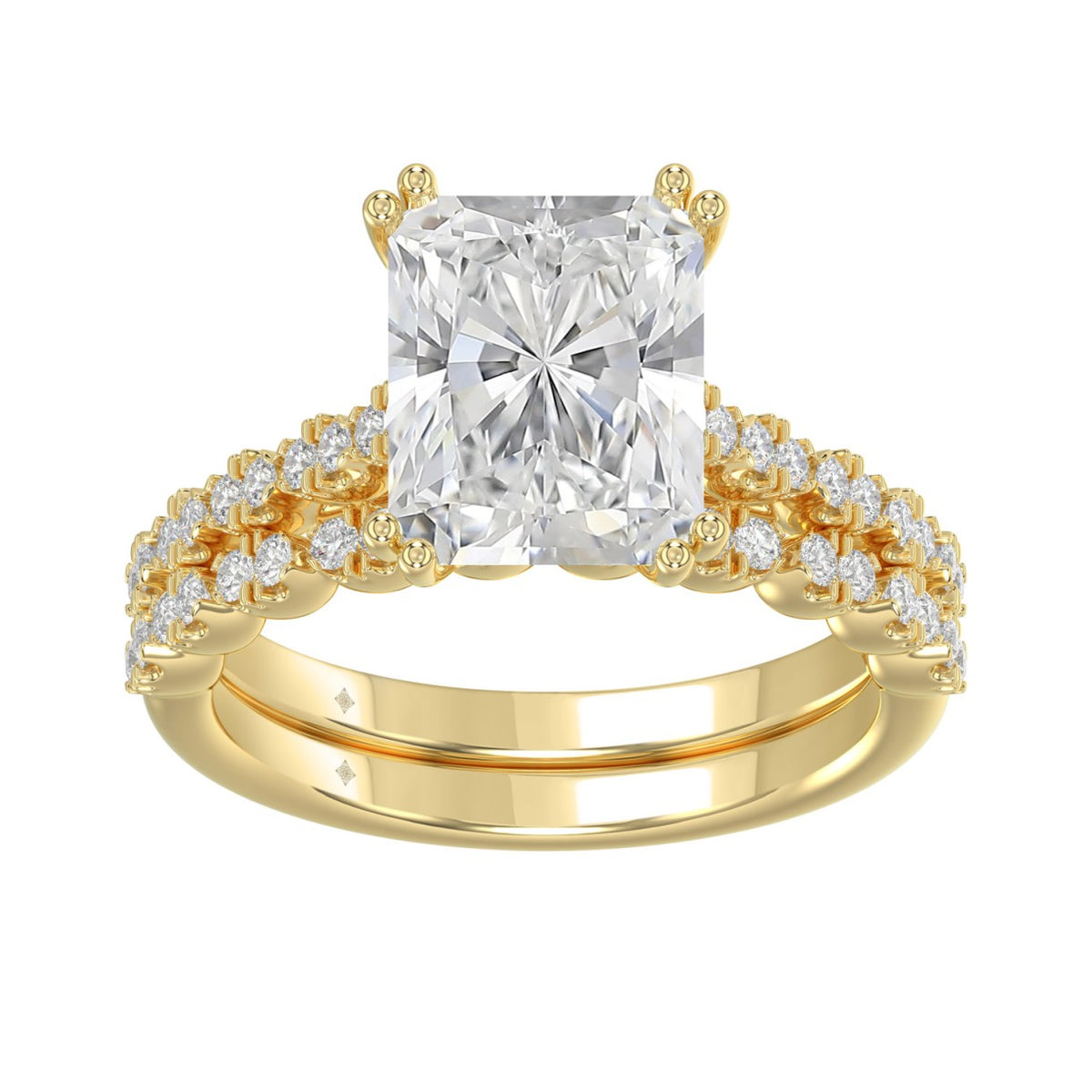 Ladies 14K Yellow Gold Ladies Elegance- Bridal Set  3 1/3CT Round &amp; Radiant Diamond 3.00CT Radiant Center stone (Color F-G -Clarity VS1/VS2)