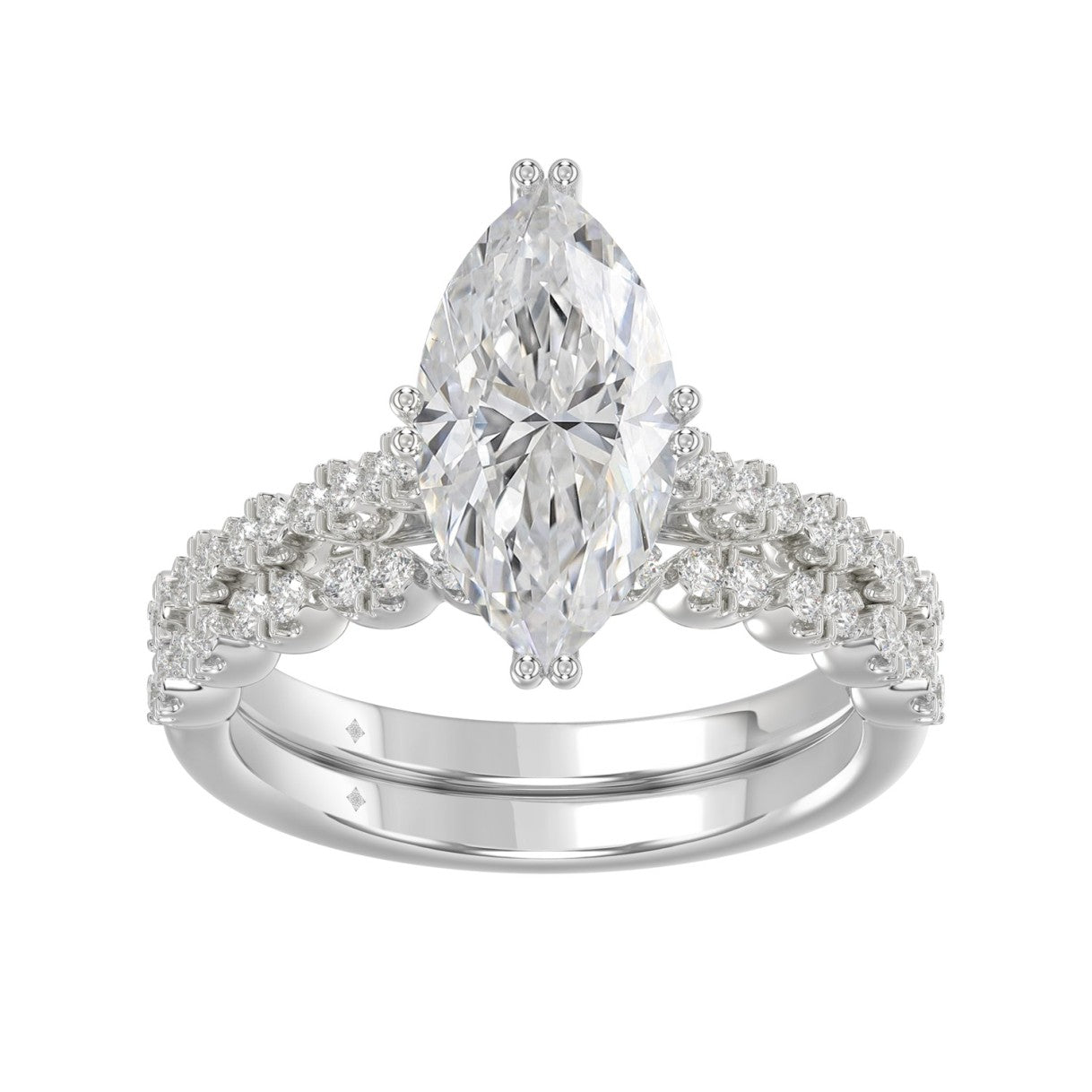Ladies 14K White Gold Ladies Elegance- Bridal Set  3 1/3CT Round & Marquise Diamonds 3.00CT Marquise Center stone (Color F-G -Clarity VS1/VS2)