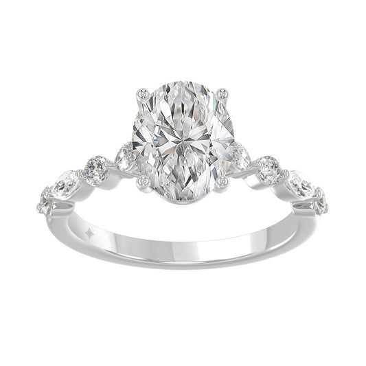 14K White Gold Oval Diamond Fancy Engagement Ring for Ladies 2 1/2CT with Marquise &amp; Round Diamond 2.00CT Oval Center stone (Color F-G -Clarity VS