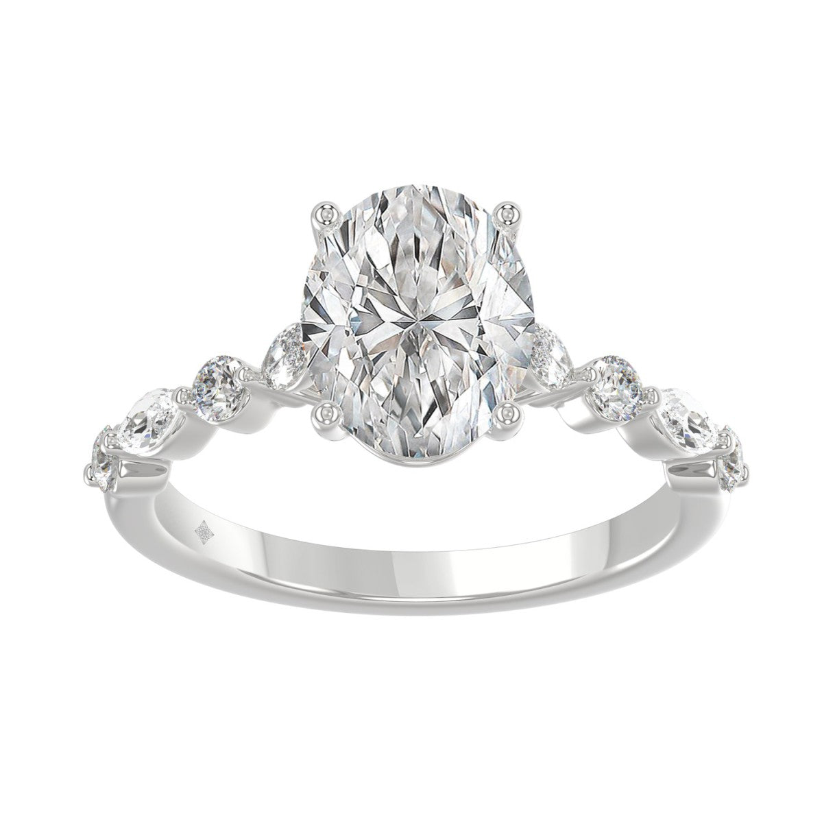 14K White Gold Oval Diamond Fancy Engagement Ring for Ladies 2 1/2CT with Marquise &amp; Round Diamond 2.00CT Oval Center stone (Color F-G -Clarity VS1/VS2)