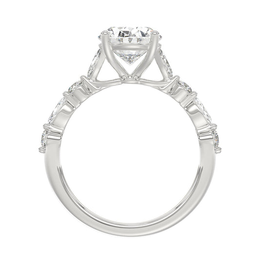 14K White Gold Oval Diamond Fancy Engagement Ring for Ladies 2 1/2CT with Marquise &amp; Round Diamond 2.00CT Oval Center stone (Color F-G -Clarity VS