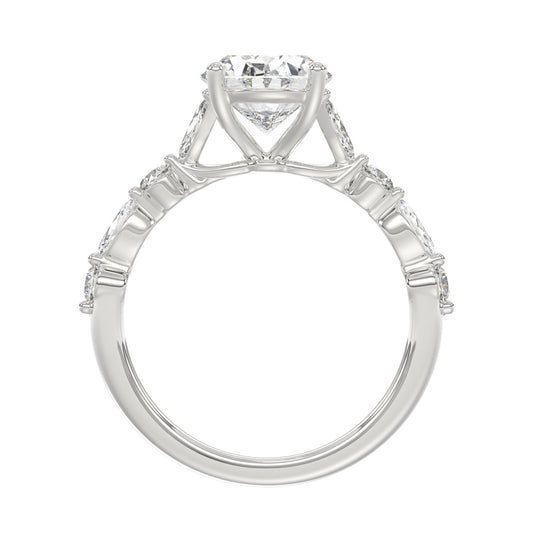 14K White Gold Oval Diamond Fancy Engagement Ring for Ladies 2 1/2CT with Marquise &amp; Round Diamond 2.00CT Oval Center stone (Color F-G -Clarity VS1/VS2)