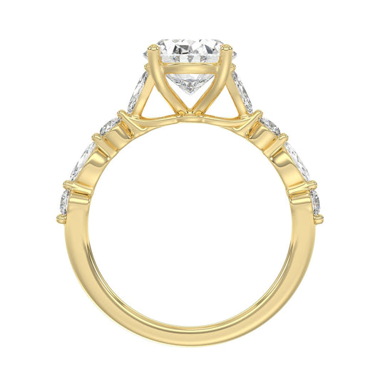 14K Yellow Gold Oval Diamond Fancy Engagement Ring for Ladies 2 1/2CT with Marquise &amp; Round Diamond 2.00CT Oval Center stone (Color F-G -Clarity VS1/VS2)