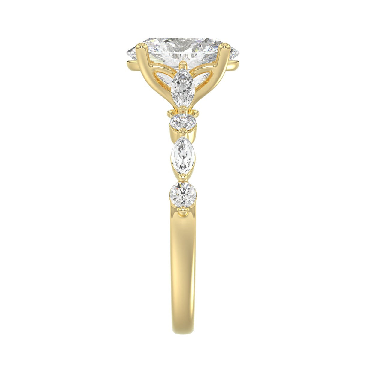 14K Yellow Gold Oval Diamond Fancy Engagement Ring for Ladies 2 1/2CT with Marquise &amp; Round Diamond 2.00CT Oval Center stone (Color F-G -Clarity VS1/VS2)
