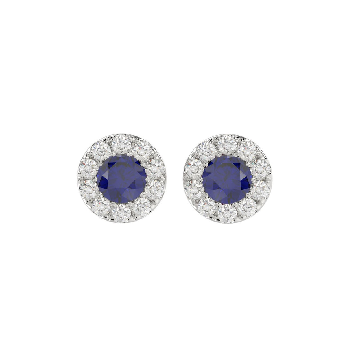 14K WHITE GOLD 1/2CT ROUND/BLUE SAPPHIRE ROUND DIAMOND LADIES EARRINGS