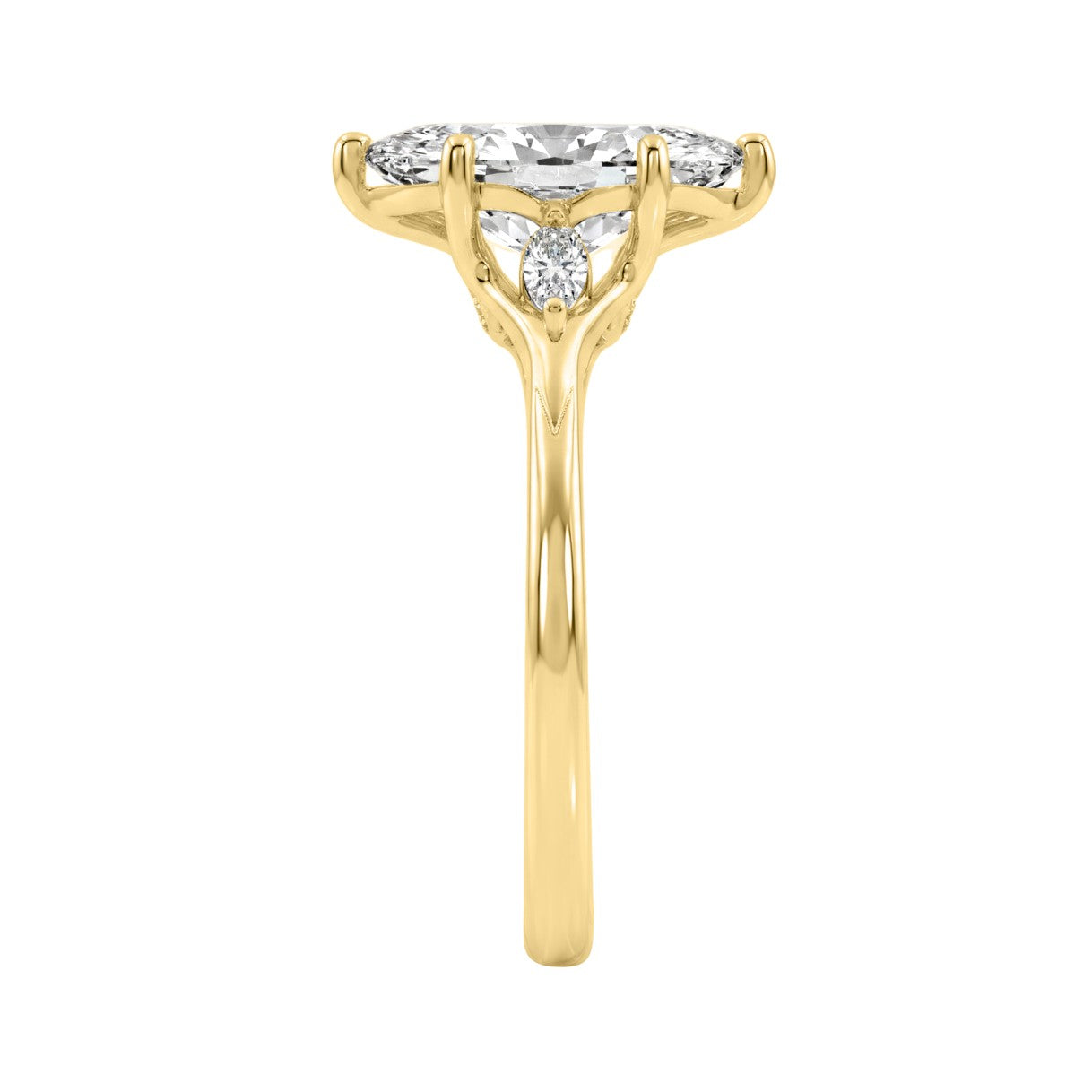 14K Yellow Gold 2 1/6Ct Marquise And Round Three Stone Ladies Engagement Ring With Marquise 2Ct Center Stone (Color F-G Clarity Vs1/Vs2)