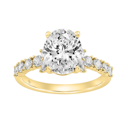 Elegant 14K Yellow Gold Multi Shape Diamond Ladies Ring 2 3/4Ct Oval Marquise Round Bridal Engagement Ring 2Ct Oval Center Stone (Color F-G -Clarity Vs1/Vs2)