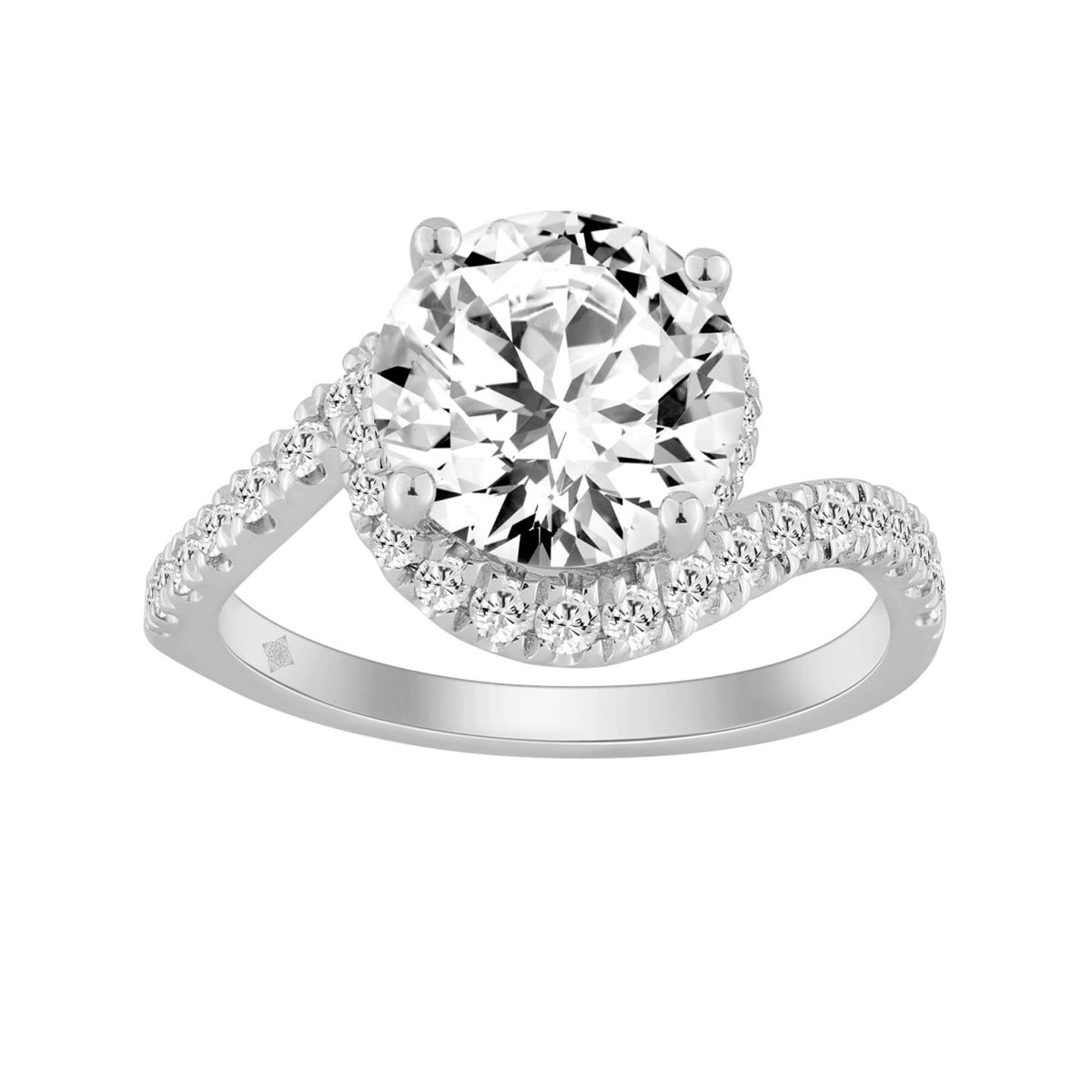 14K White Gold Round Cut Diamond Bridal Ring 3 1/2Ct Wedding Engagement Ladies Ring 3Ct Round Center Stone (Color F-G -Clarity Vs1/Vs2)