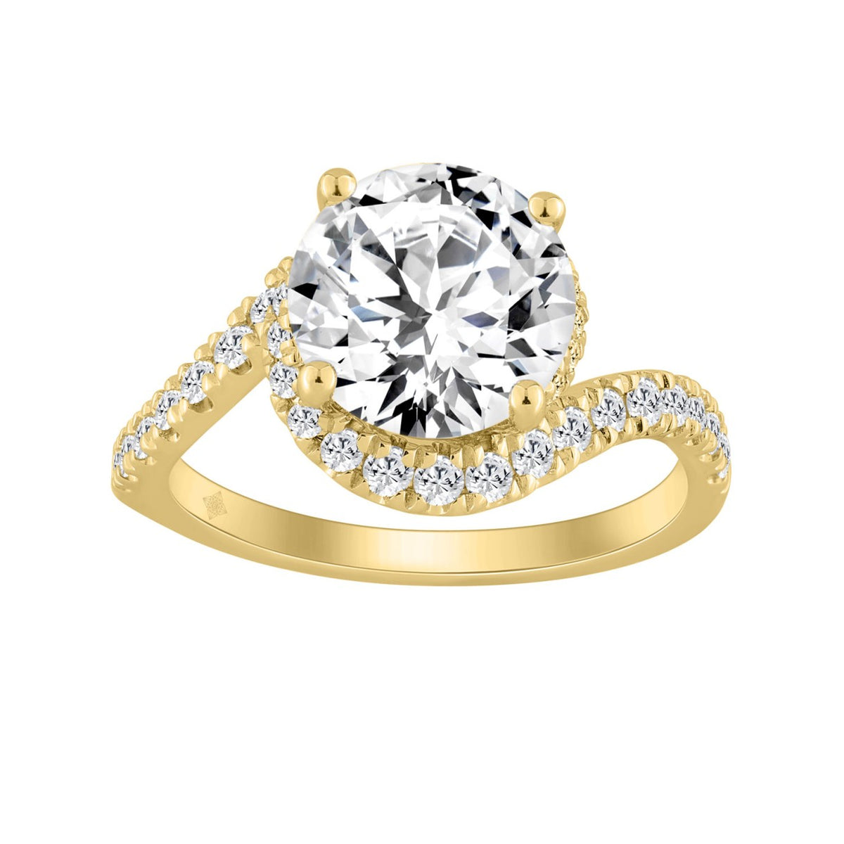 14K Yellow Gold Round Cut Diamond Bridal Ring 3 1/2Ct Wedding Engagement Ladies Ring 3Ct Round Center Stone (Color F-G -Clarity Vs1/Vs2)