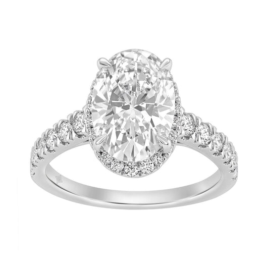 14K White Gold 4 3/4Ct Oval Cut Lab-Grown Diamond Engagement Ring With Hidden Halo Round & Oval Bridal Ring Set For Women 4Ct Oval Center Stone (Color F-G -Clarity Vs1/Vs2)