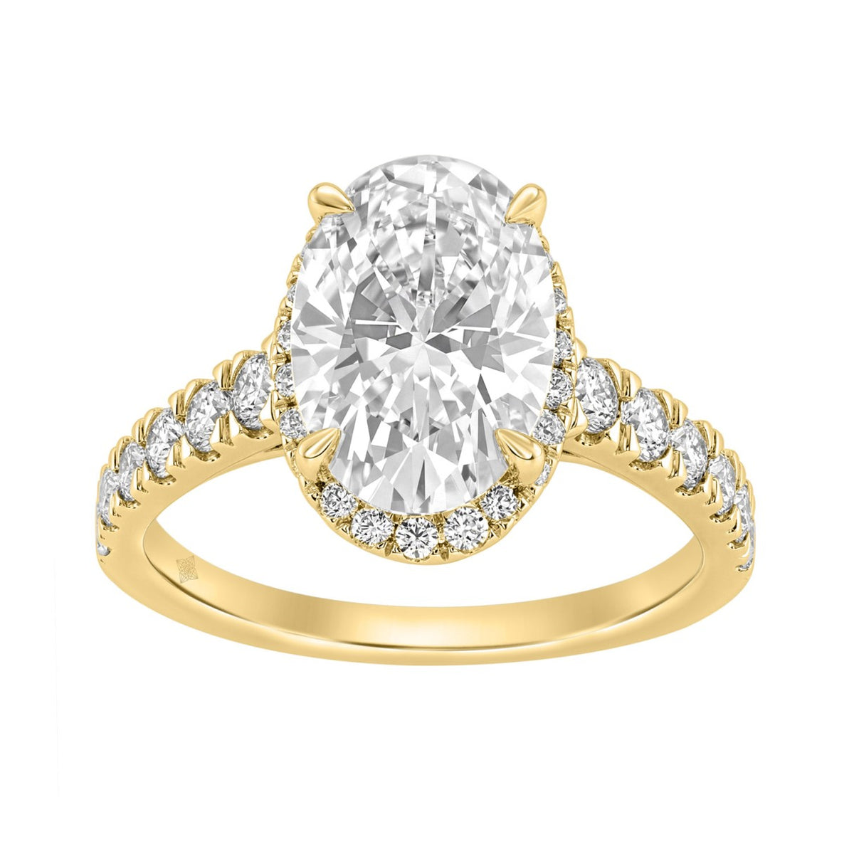 14K Yellow Gold 4 3/4Ct Oval Cut Lab-Grown Diamond Engagement Ring With Hidden Halo Round &amp; Oval Bridal Ring Set For Women 4Ct Oval Center Stone (Color F-G -Clarity Vs1/Vs2)