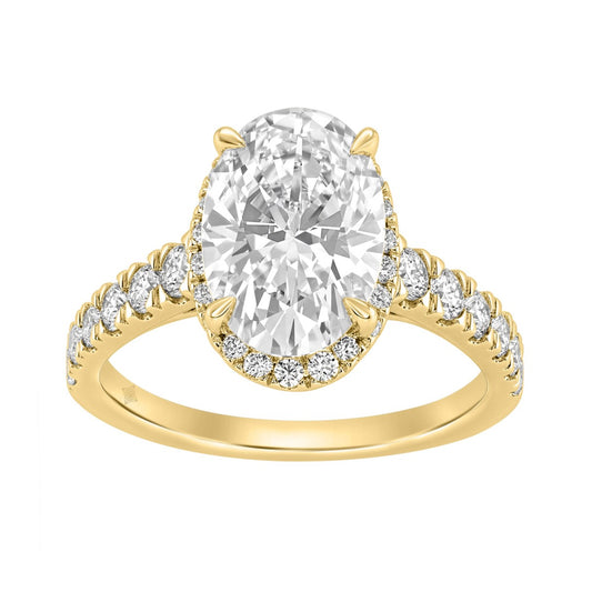 14K Yellow Gold 4 3/4Ct Oval Cut Lab-Grown Diamond Engagement Ring With Hidden Halo Round &amp; Oval Bridal Ring Set For Women 4Ct Oval Center Stone (Color F-G -Clarity Vs1/Vs2)