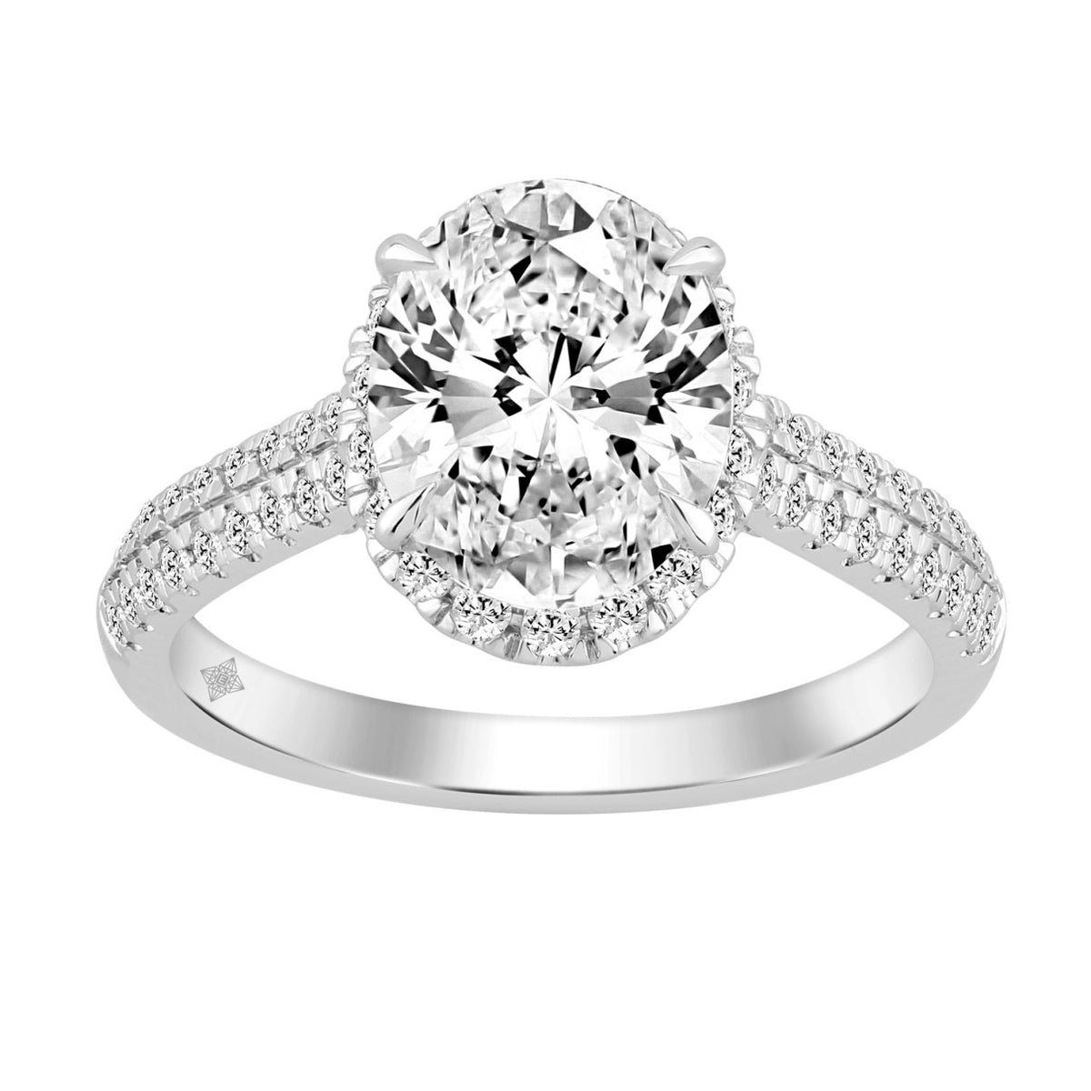 Luxury 14K White Gold 3 1/2Ct Round & Oval Lab-Grown Diamond Halo Ring Elegant Bridal Engagement Ring For Women 3Ct Oval Center Stone (Color F-G -Clar
