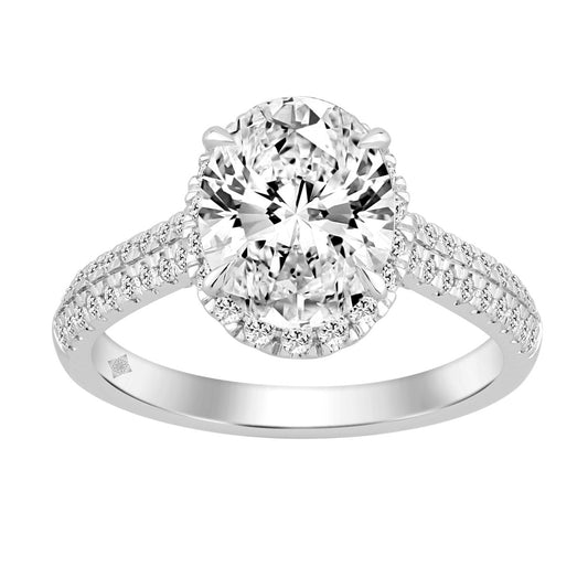 Luxury 14K White Gold 3 1/2Ct Round & Oval Lab-Grown Diamond Halo Ring Elegant Bridal Engagement Ring For Women 3Ct Oval Center Stone (Color F-G -Clarity Vs1/Vs2)