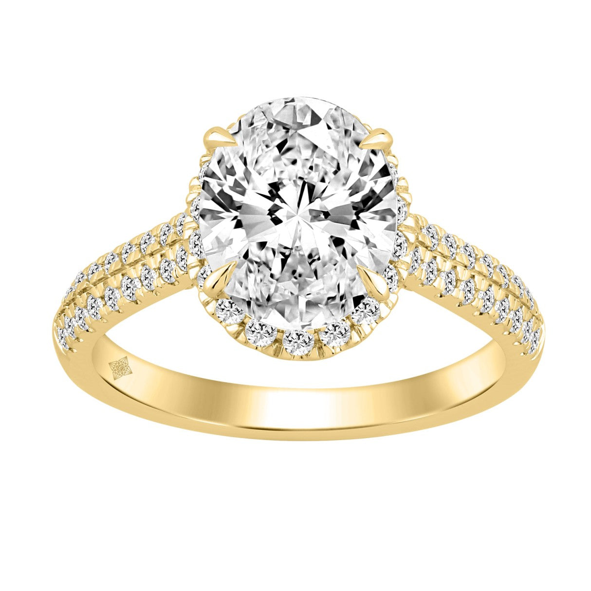 Luxury 14K Yellow Gold 3 1/2Ct Round & Oval Lab-Grown Diamond Halo Ring Elegant Bridal Engagement Ring For Women 3Ct Oval Center Stone (Color F-G -Clarity Vs1/Vs2)