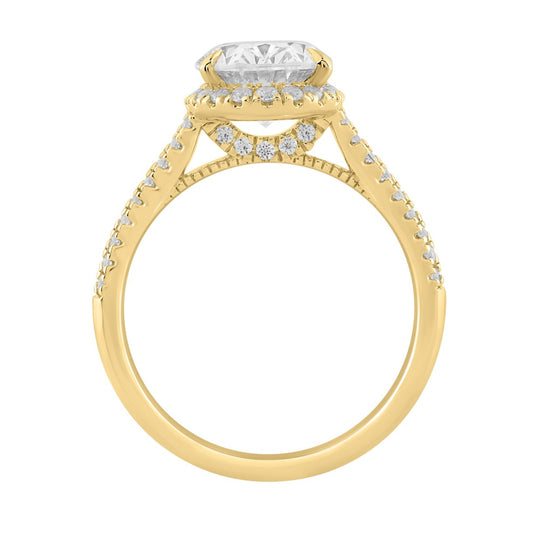 Luxury 14K Yellow Gold 3 1/2Ct Round & Oval Lab-Grown Diamond Halo Ring Elegant Bridal Engagement Ring For Women 3Ct Oval Center Stone (Color F-G -Clarity Vs1/Vs2)