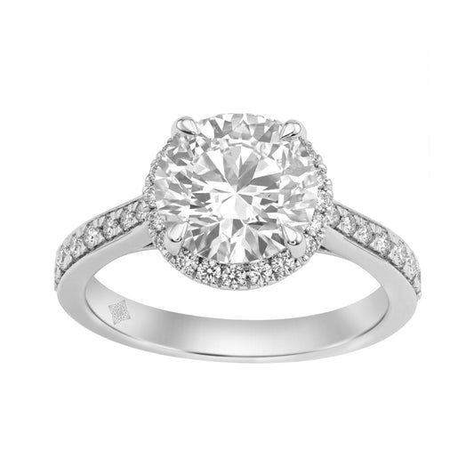 14K White Gold 3 1/2Ct Round Brilliant Diamond Hidden Halo Engagement Ring Fashion Bridal Ring For Women 3Ct Round Center Stone (Color F-G -Clarity Vs1/Vs2)