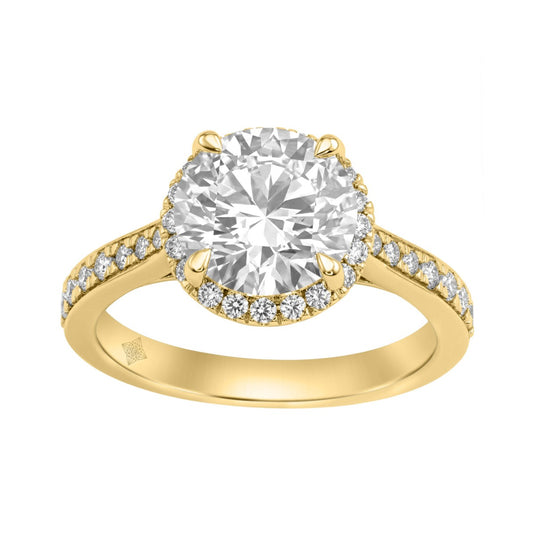 14K Yellow Gold 3 1/2Ct Round Brilliant Diamond Hidden Halo Engagement Ring Fashion Bridal Ring For Women 3Ct Round Center Stone (Color F-G -Clarity Vs1/Vs2)