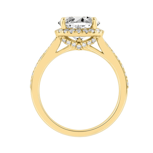 14K Yellow Gold 3 1/2Ct Round Brilliant Diamond Hidden Halo Engagement Ring Fashion Bridal Ring For Women 3Ct Round Center Stone (Color F-G -Clarity Vs1/Vs2)