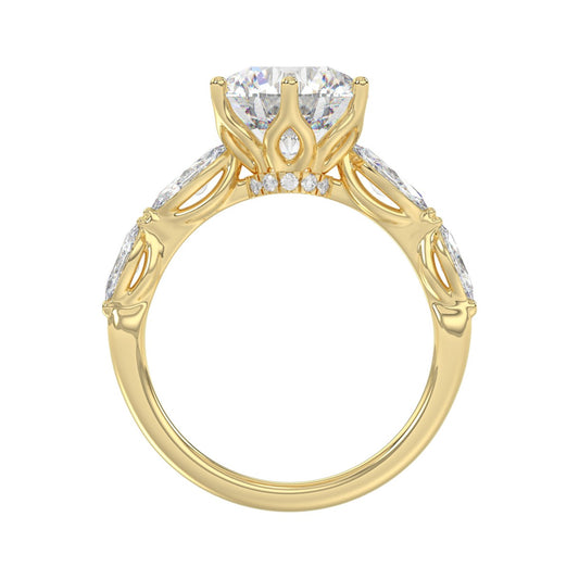 Luxury 14K Yellow Gold  Bridal Ring for Ladies 3 3/4CT Round &amp; Marquise Cut Diamonds 3.00CT Round Center stone (Color F-G -Clarity VS1/VS2)