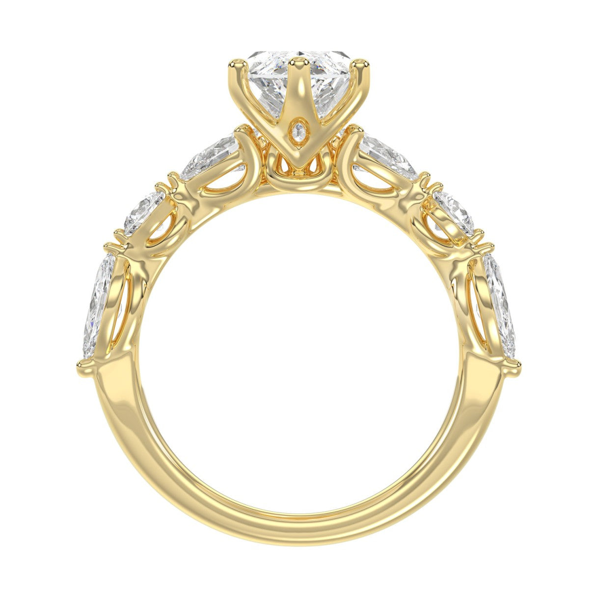 14K Yellow Gold  Bridal Fashion Ring for Ladies 4CT Round &amp; Marquise&amp; Pear Cut Diamonds 3.00CT Marquise Center stone (Color F-G -Clarity VS1/VS2)