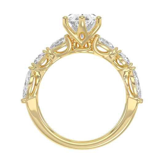 14K Yellow Gold  Bridal Fashion Ring for Ladies 4CT Round &amp; Marquise&amp; Pear Cut Diamonds 3.00CT Marquise Center stone (Color F-G -Clarity VS1/VS2)